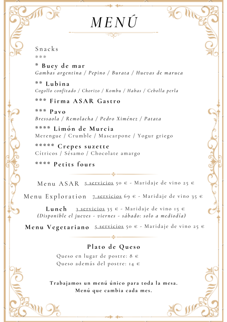 Menu Spanish White January